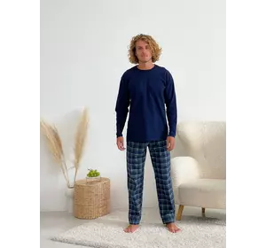 Домашня піжама для чоловіків  (штани+ лонгслив), син./зелен./біл