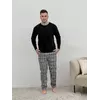 Домашня піжама для чоловіків  COSY  із фланелі  (штани+лонгслив) клітина сіра