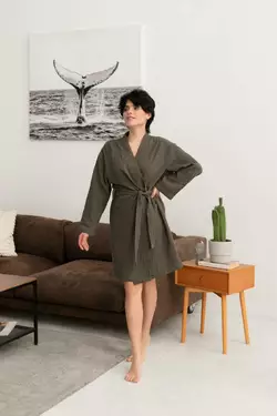 Жіночий халат COSY Duna із фактурного мусліну хакі