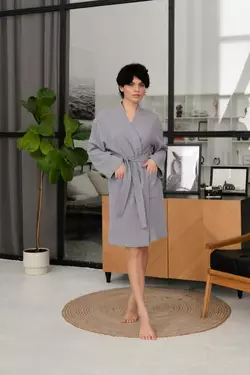 Жіночий халат COSY Duna із фактурного мусліну сірий