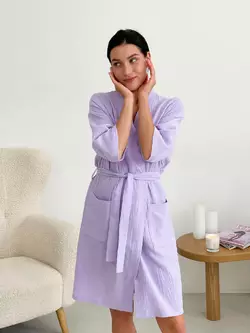 Жіночий Мусліновий подарунковий комплект COSY халат+сорочка лаванда в упаковці