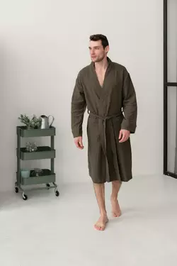 Чоловічий халат COSY Duna із фактурного мусліну хакі