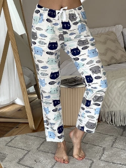 Жіночі Піжамні штани COSY із сатину Котики Рибки молочний S311P