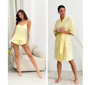 Жіночий Мусліновий комплект халат+піжама COSY в подарунковій упаковці, лимонний M14+P