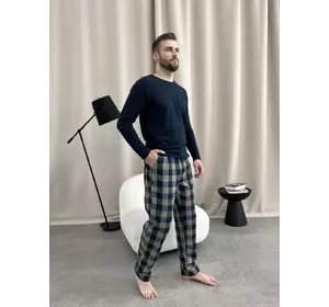 Домашня піжама для чоловіків  COSY  із фланелі  (штани+лонгслив) клітина хакі
