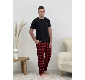 Домашня піжама для чоловіків COSY із фланелі (штани+футболка чорна) червоно/чорні