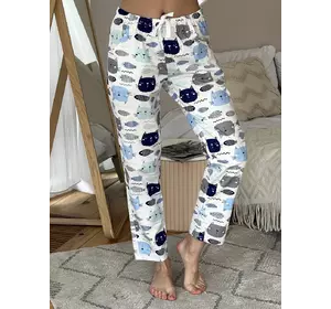Жіночі Піжамні штани COSY із сатину Котики Рибки молочний S311P