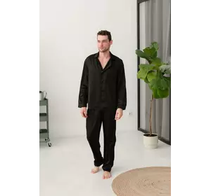 Чоловіча піжама Volcano COSY з шовку (штани+сорочка) чорна з чорним кантом