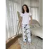 Жіночий Піжамний костюм COSY штани із сатину+футболка Котики Рибки молочний